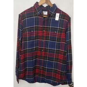 Old Navy Shirt Mens Medium Double Brushed Flannel Button Up Red Plaid NEW
